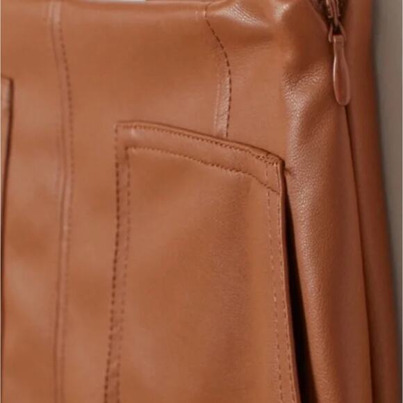 NWT H&M FAUX LEATHER A-LINE TAN MINI SKIRT Sz 8 - Picture 4 of 6